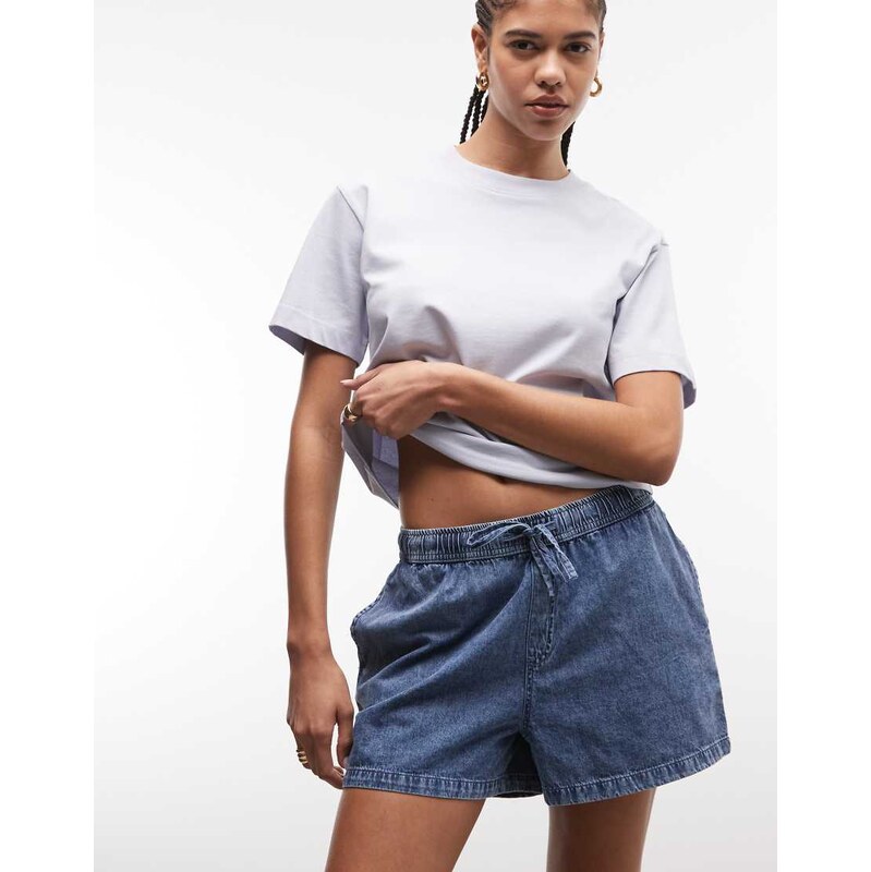 Noisy May tie waist denim short in washed blue 114494786