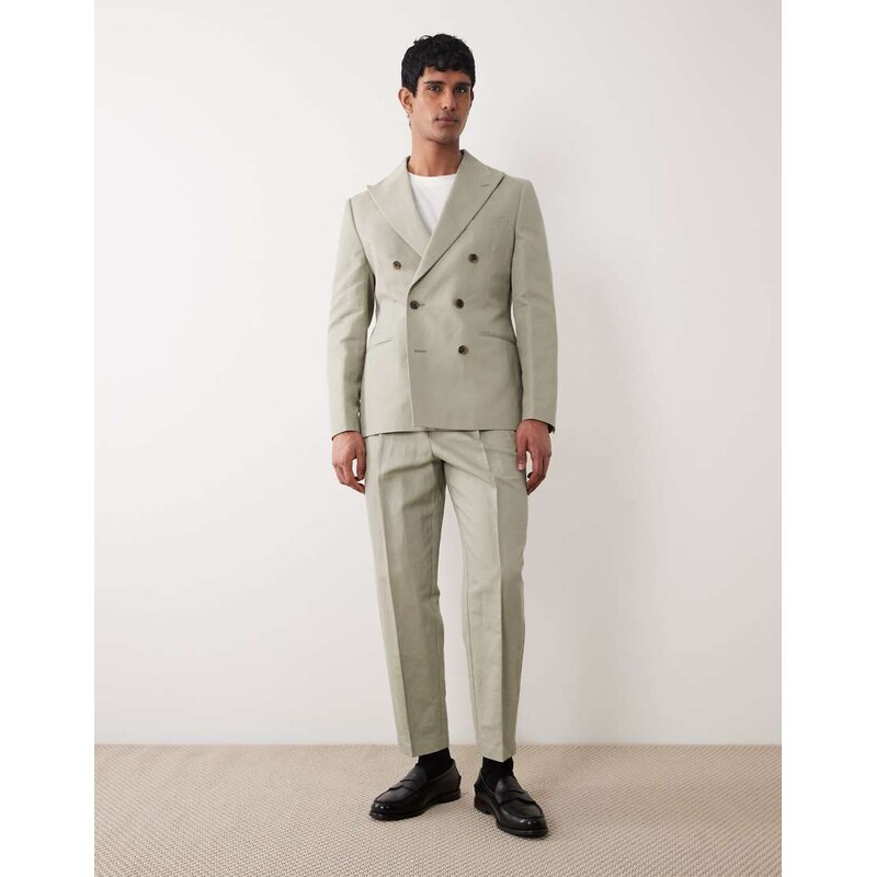 ASOS DESIGN relaxed tapered linen rich suit trousers in khaki