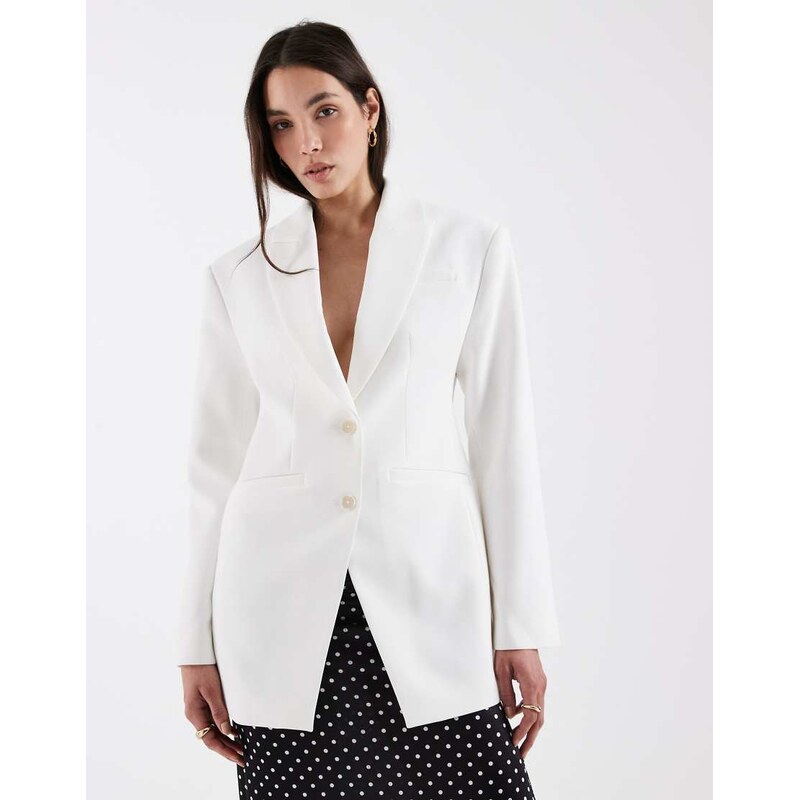 ASOS DESIGN tailored longline fitted blazer in white