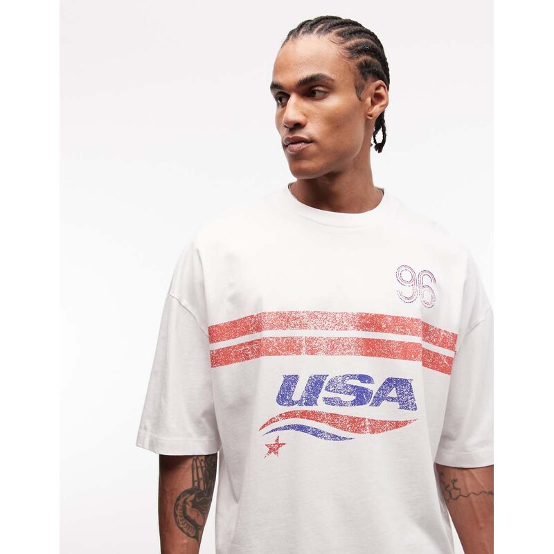 ASOS DESIGN oversized t-shirt with USA football graphic in white