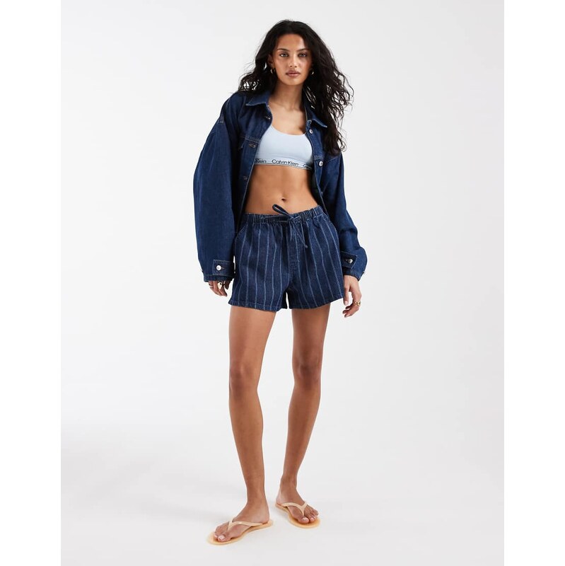 ASOS DESIGN denim pull on short in stripe-Blue