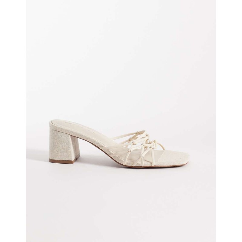 ASOS DESIGN Hana strappy knotted block heeled mules in natural