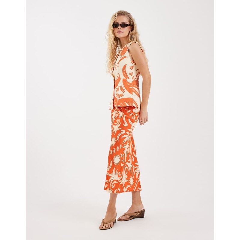 Never Fully Dressed Cairo Dorris satin maxi skirt co-ord in orange sol 114789912