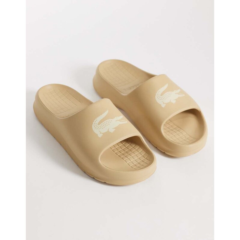 Lacoste Serve 2.0 logo sliders in beige-Neutral
