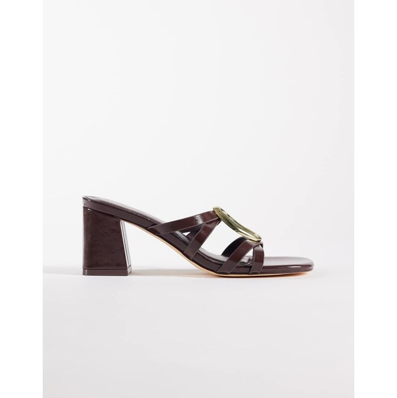 New Look PU gold trim mules in dark brown