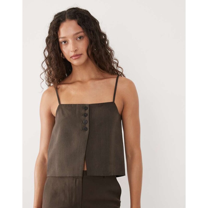 Mango Tempo cami top with open back co-ord in brown