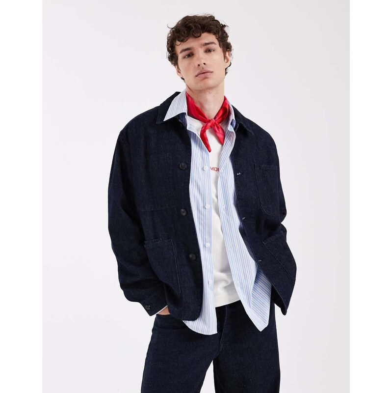 Selected denim jacket in dark wash-Blue
