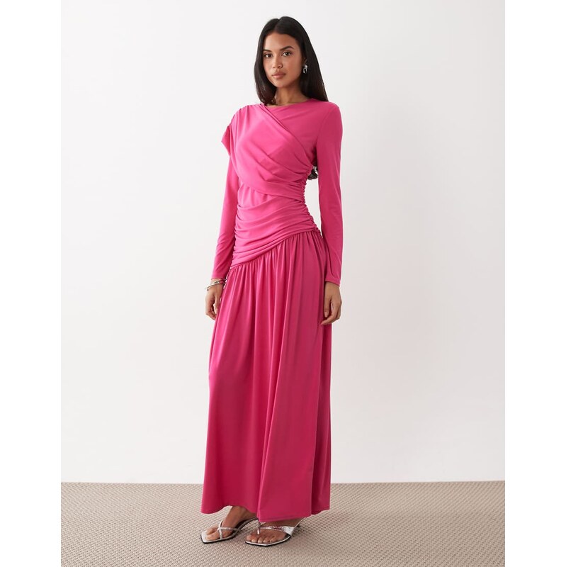Daska long sleeve wrap maxi dress in fuchsia pink 114494800
