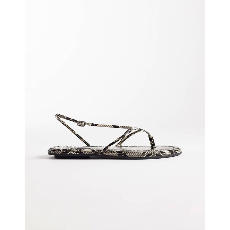 ASOS DESIGN Freya strappy toe thong flat sandal in snake-Multi