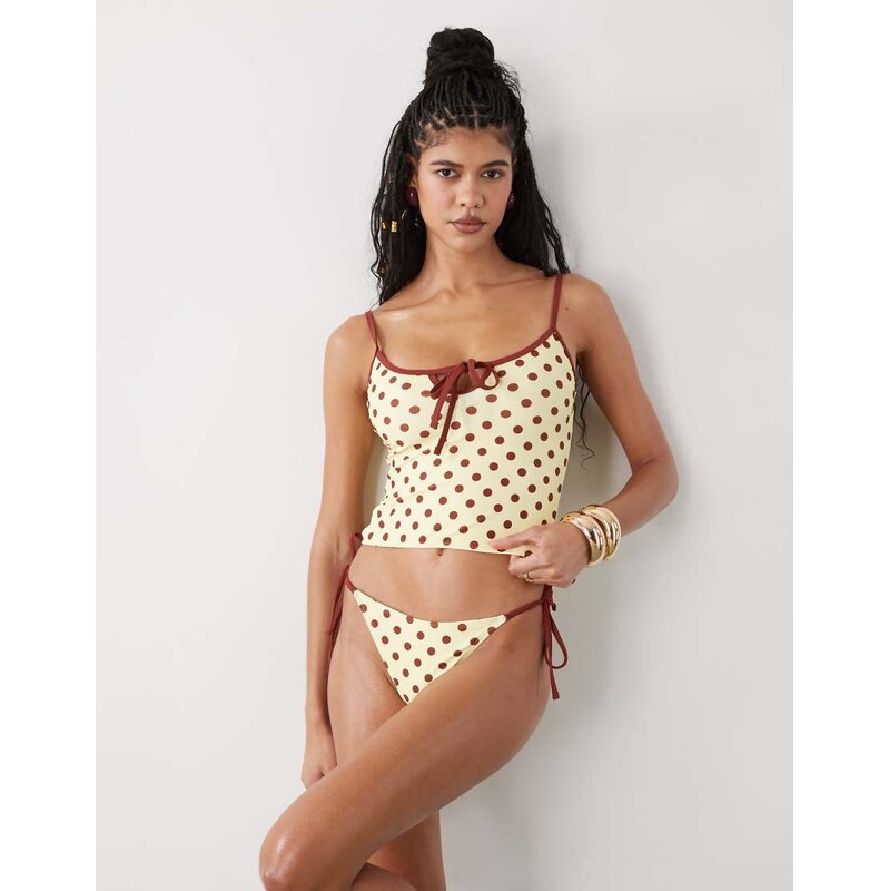 Reclaimed Vintage tie side bikini bottom in yellow and brown