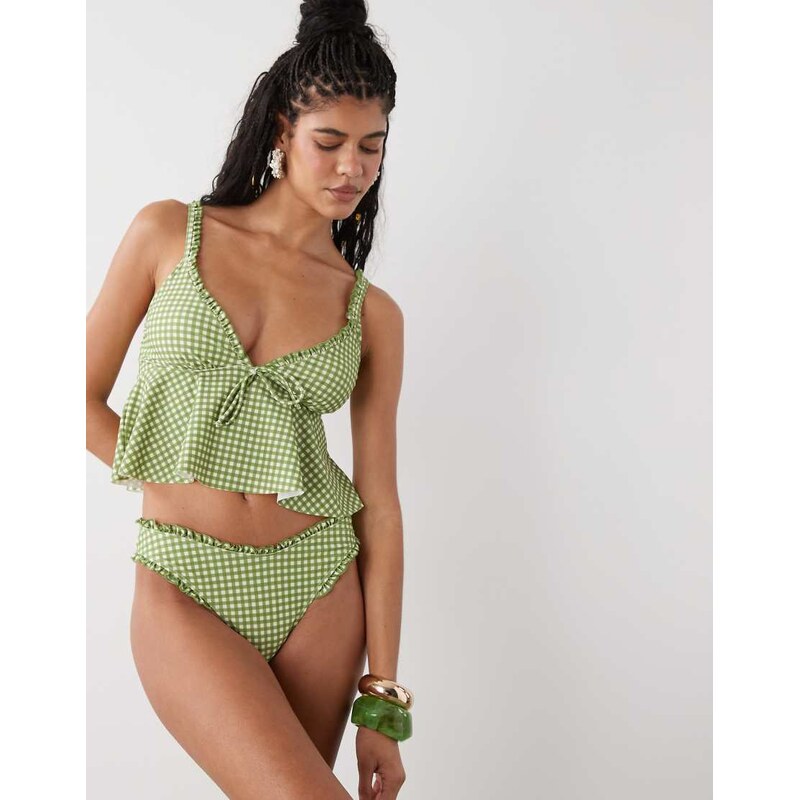Reclaimed Vintage hipster bikini bottom with frill detail in