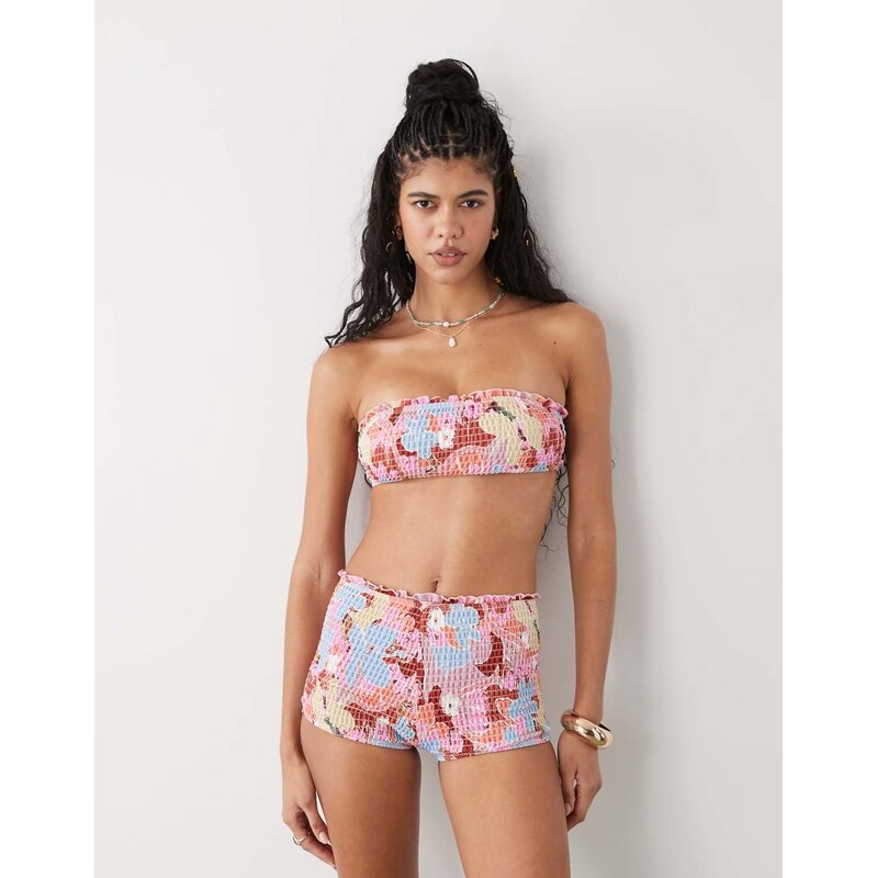 Reclaimed Vintage booty short bottom with shirring sides in