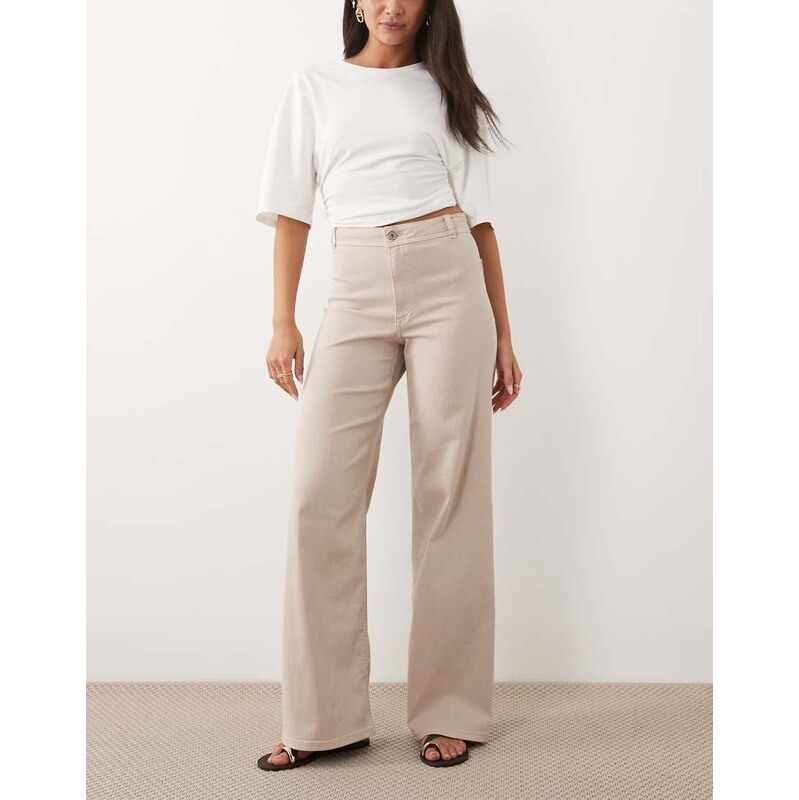 JDY high waisted wide leg jeans in taupe-Neutral
