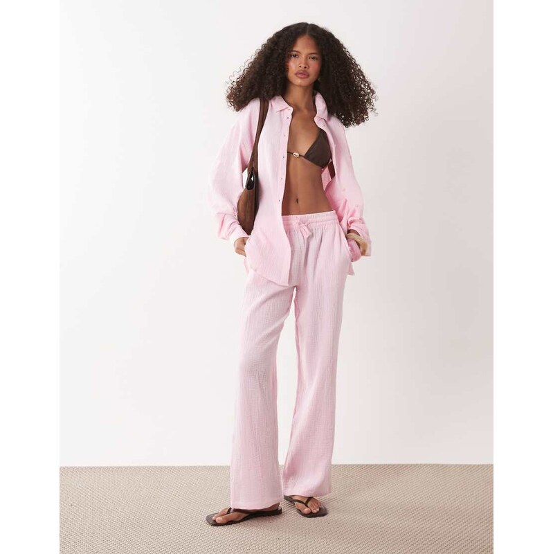 JDY wide leg cheesecloth trousers in co-ord light pink