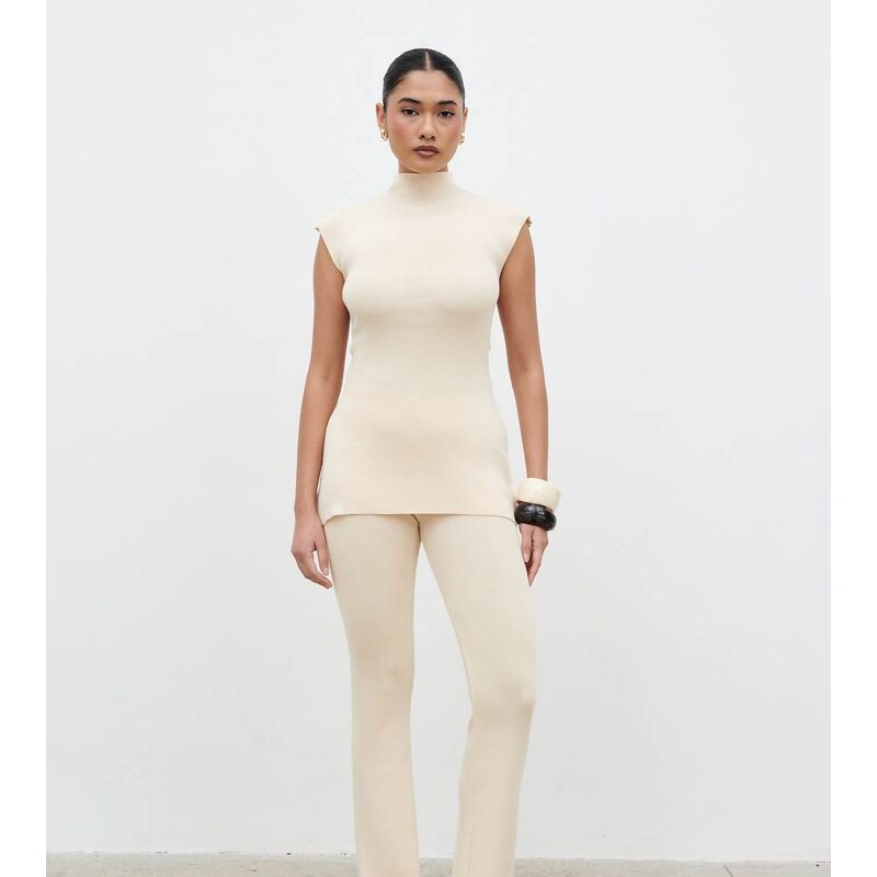 Pretty Lavish knitted trouser co-ord in cream-White 114494763