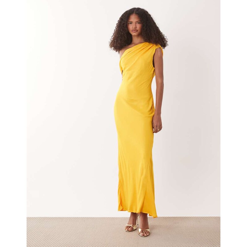 Nobodys Child Minka satin fallen shoulder maxi dress in yellow