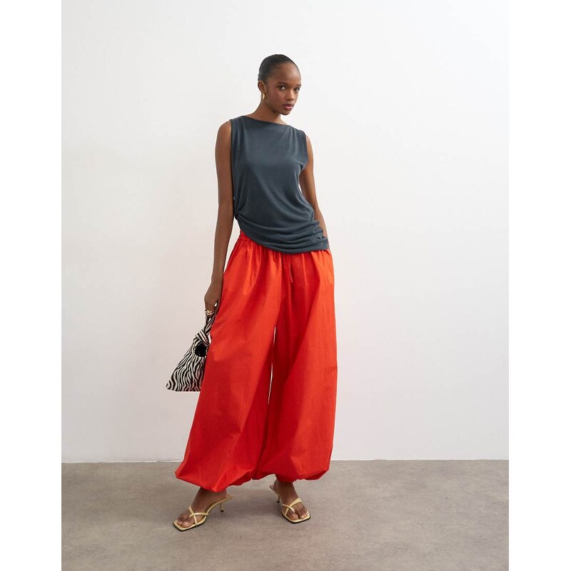 Topshop oversized cuff balloon trouser in red