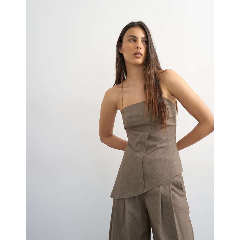 Topshop co ord asymmetric raw hem bandeau in brown 115527494