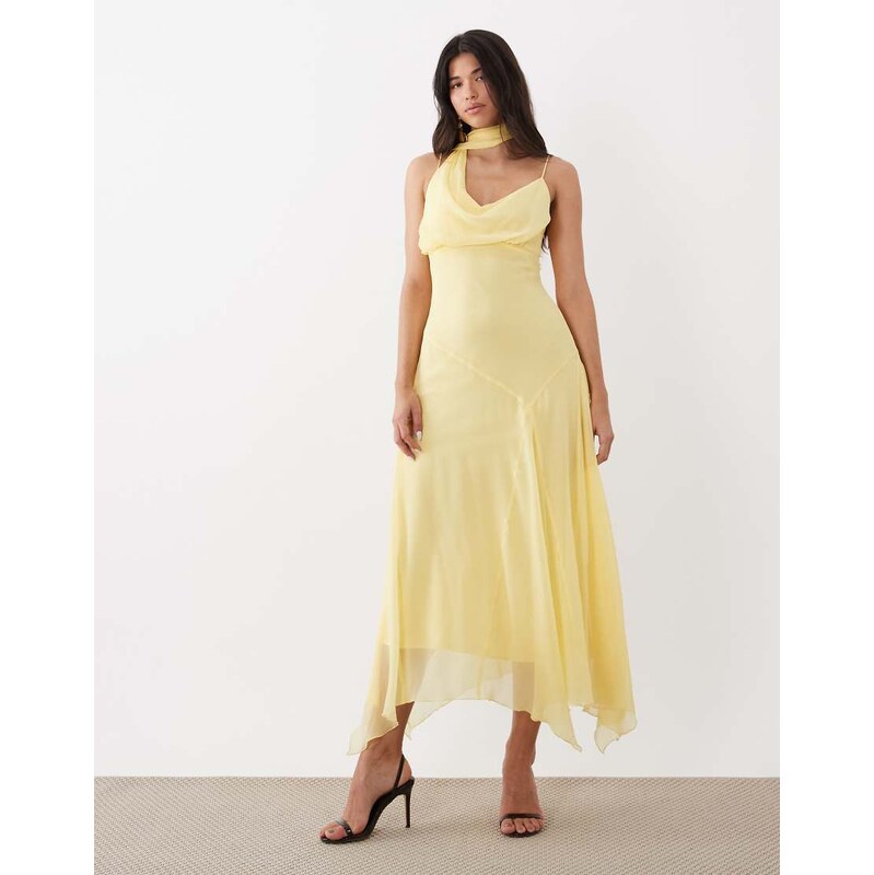 ASOS DESIGN slip maxi dress with scarf detail in buttermilk