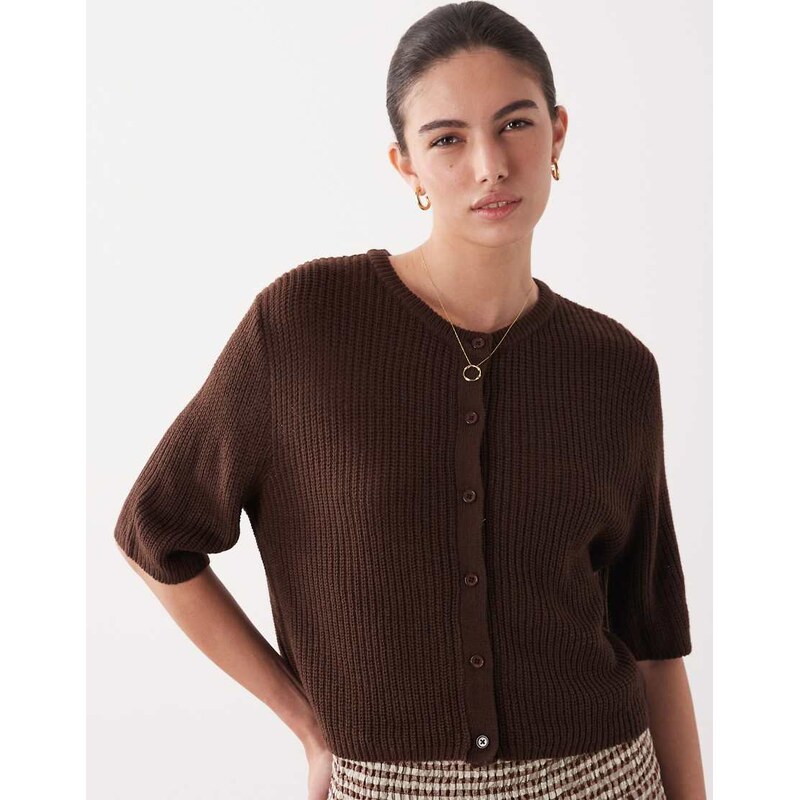 Brave Soul relaxed fit fisherman knit short sleeve cardigan in