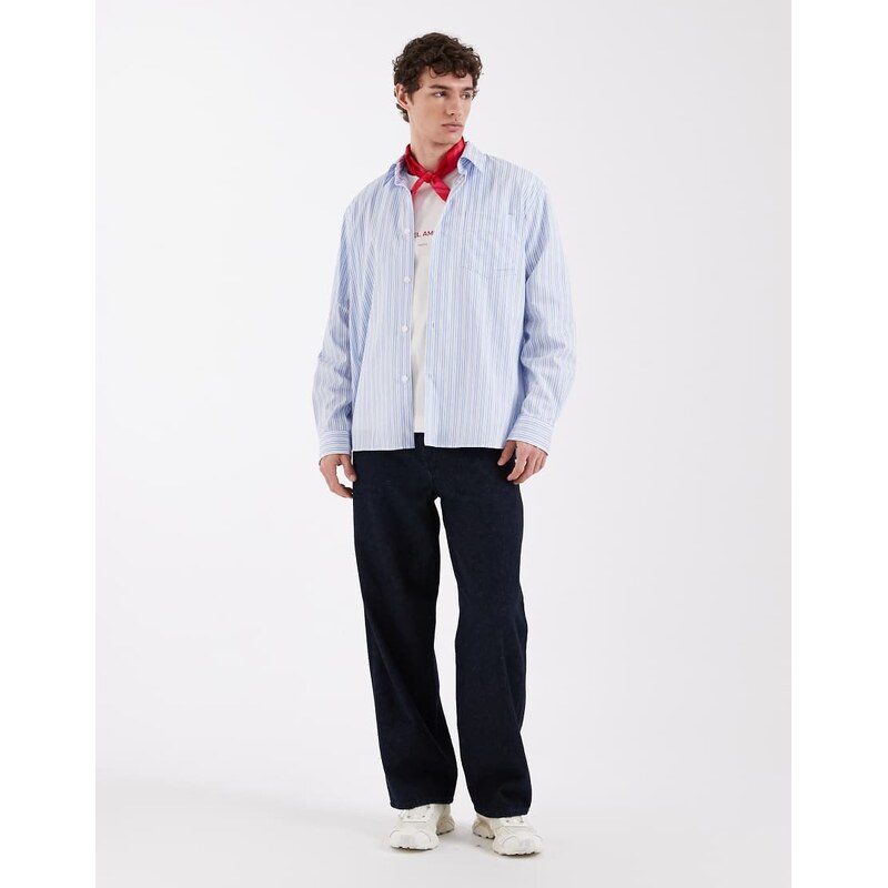 Selected X Hotel amour long sleeve stripe shirt in blue