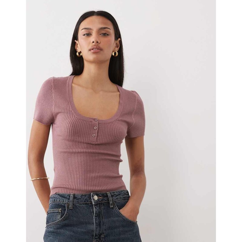 Mango Teen ribbed button detail baby tee in pink 115561170