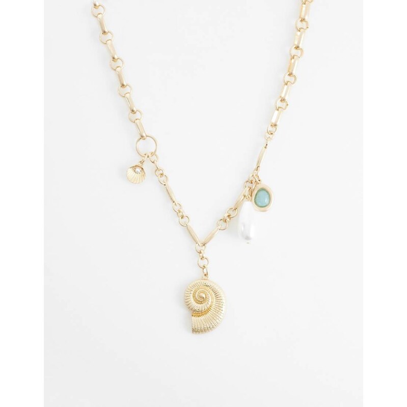 ASOS DESIGN asymmetric necklace with sea-life charms in gold tone 114494839
