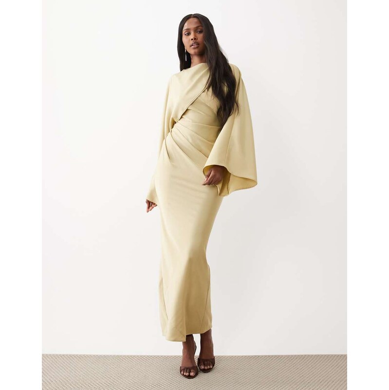 ASOS DESIGN draped long sleeve cross front high neck satin maxi
