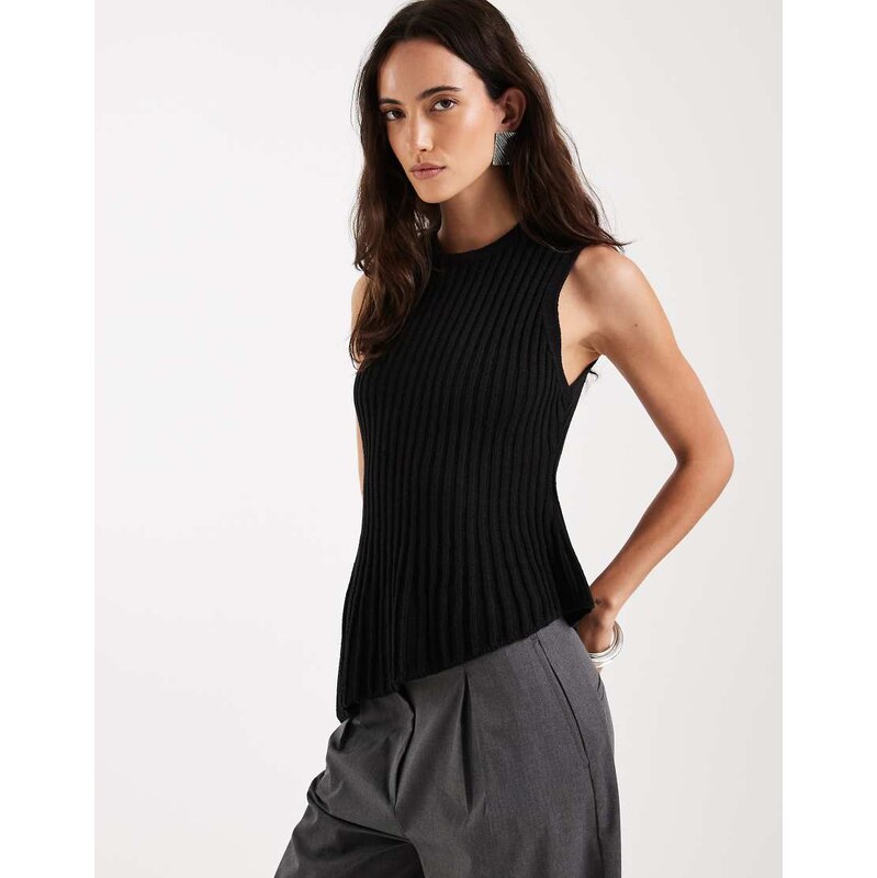 ASOS DESIGN knitted cinched pleated asymmetric top in black