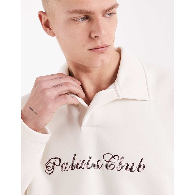 ASOS DESIGN relaxed polo sweatshirt with embroidered text in