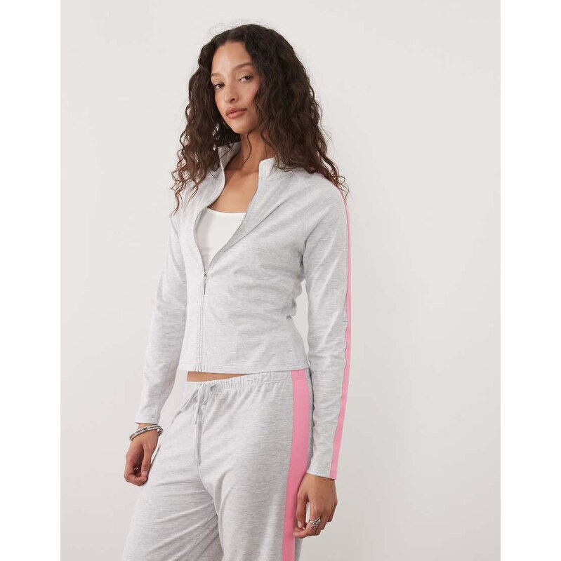 ASOS DESIGN co-ord fitted zip through fleece with contrast pink strip 114494869