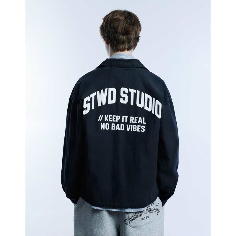 Pull&Bear Stwd overshirt in navy