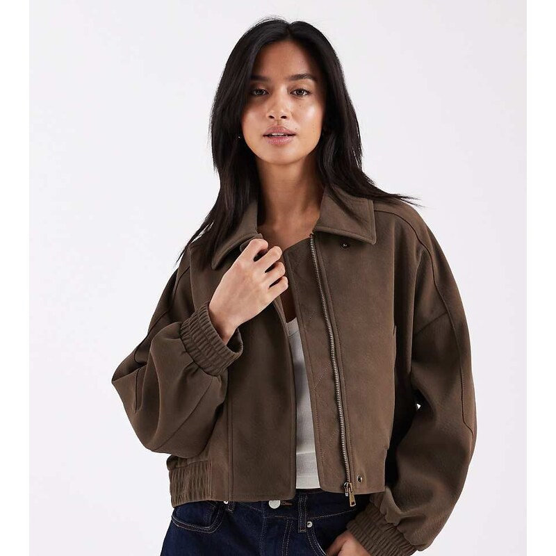 ASOS Petite ASOS DESIGN Petite leather look biker bomber jacket in 115517559