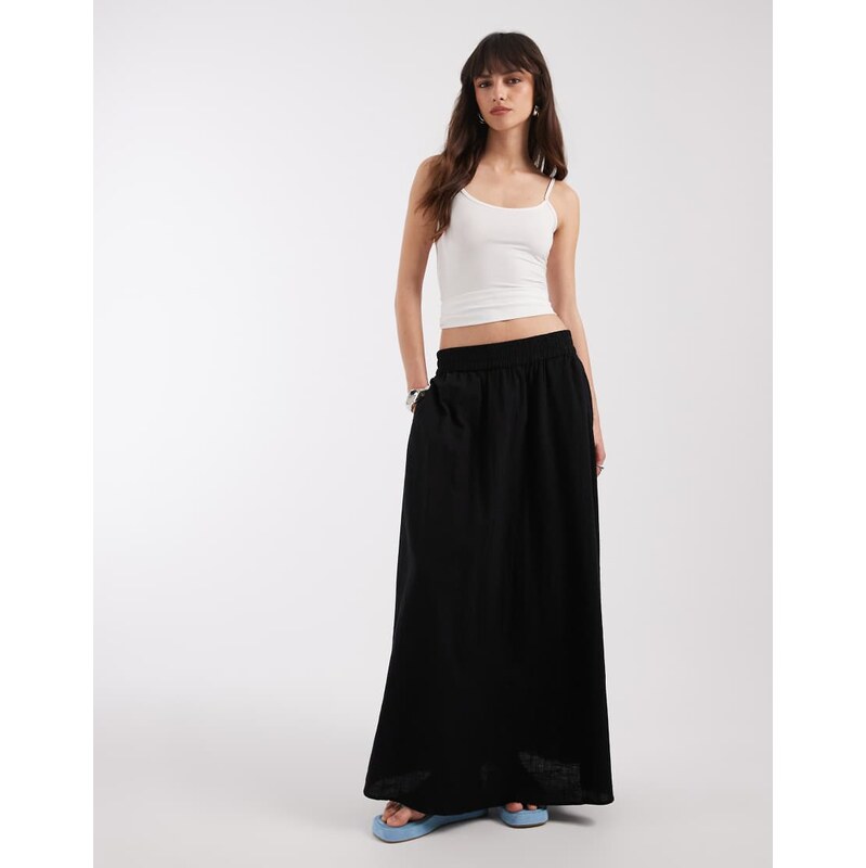 ONLY linen look midaxi skirt in black