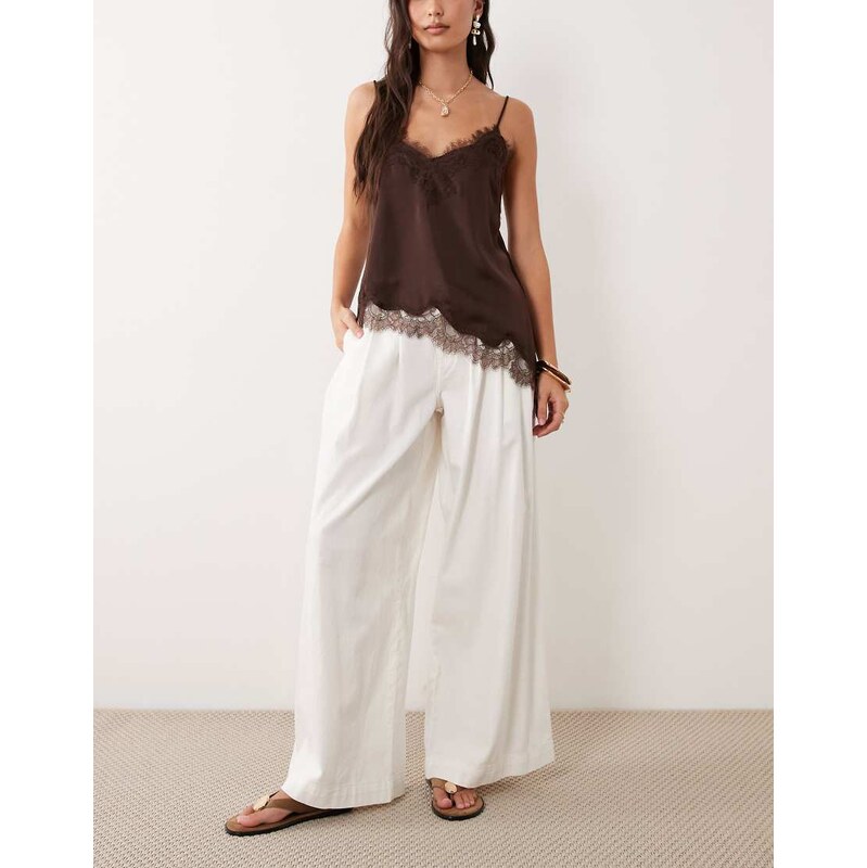 Nobodys Child Archie tailored denim twill wide leg trousers in white 114498361