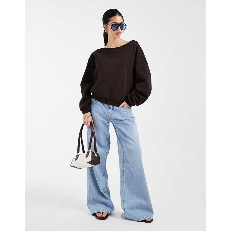 ONLY asymmetric neck sweatshirt in chocolate brown 115520946