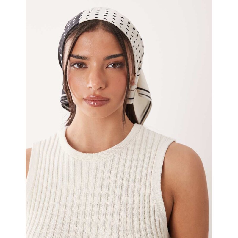 ASOS DESIGN medium headscarf in mono polka dot-Multi