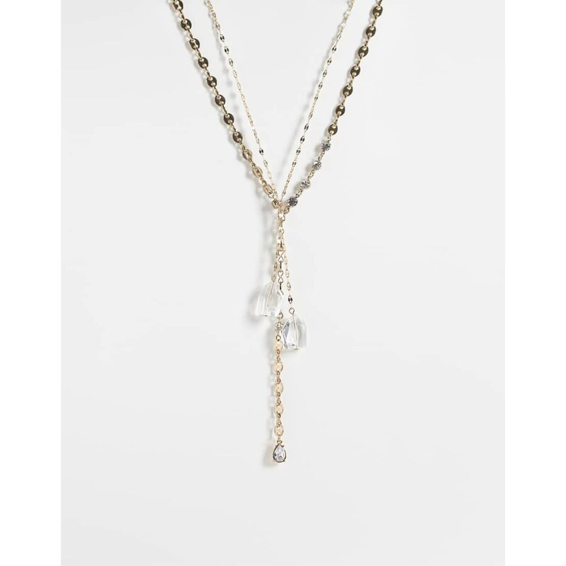 Reclaimed Vintage lariat necklace in gold with gem stone details in 114498400