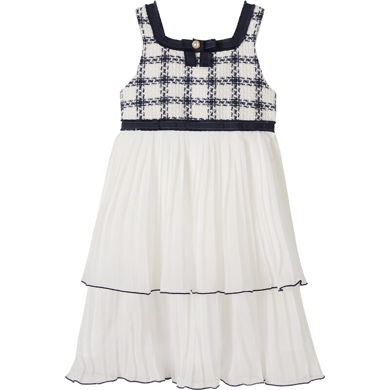 Patachou Checked plissÃ cotton-blend tweed dress