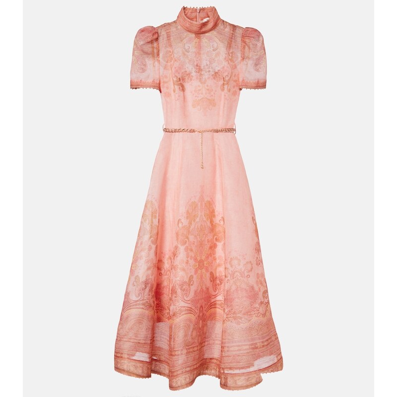 Zimmermann Belted paisley linen and silk midi dress