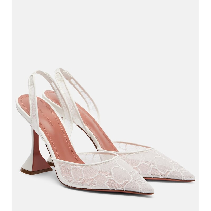 Amina Muaddi Holli leather-trimmed lace slingback pumps