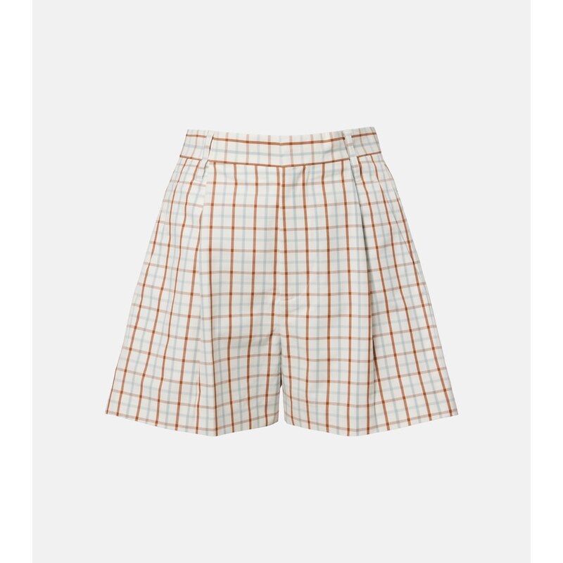 Victoria Beckham Checked pleated cotton shorts