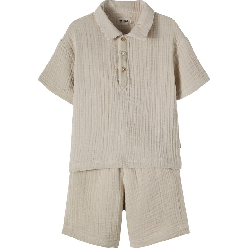 Wheat Cotton gauze polo shirt and shorts set