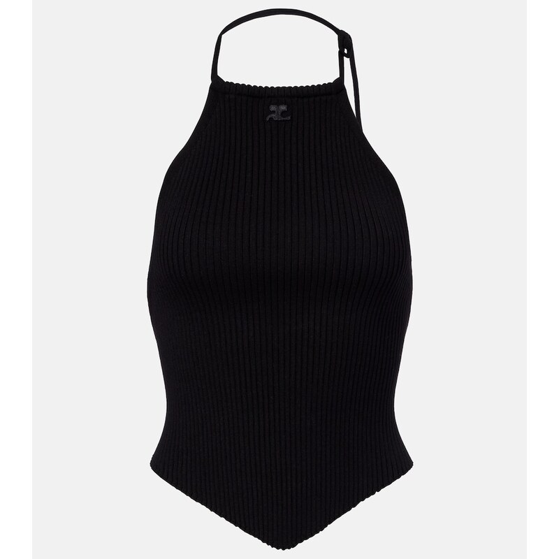 Courrèges Pointy ribbed-knit halterneck top