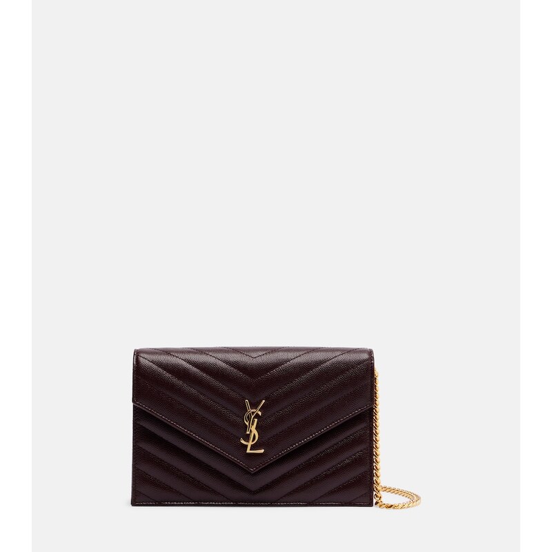 Saint Laurent Cassandre embellished leather wallet on chain