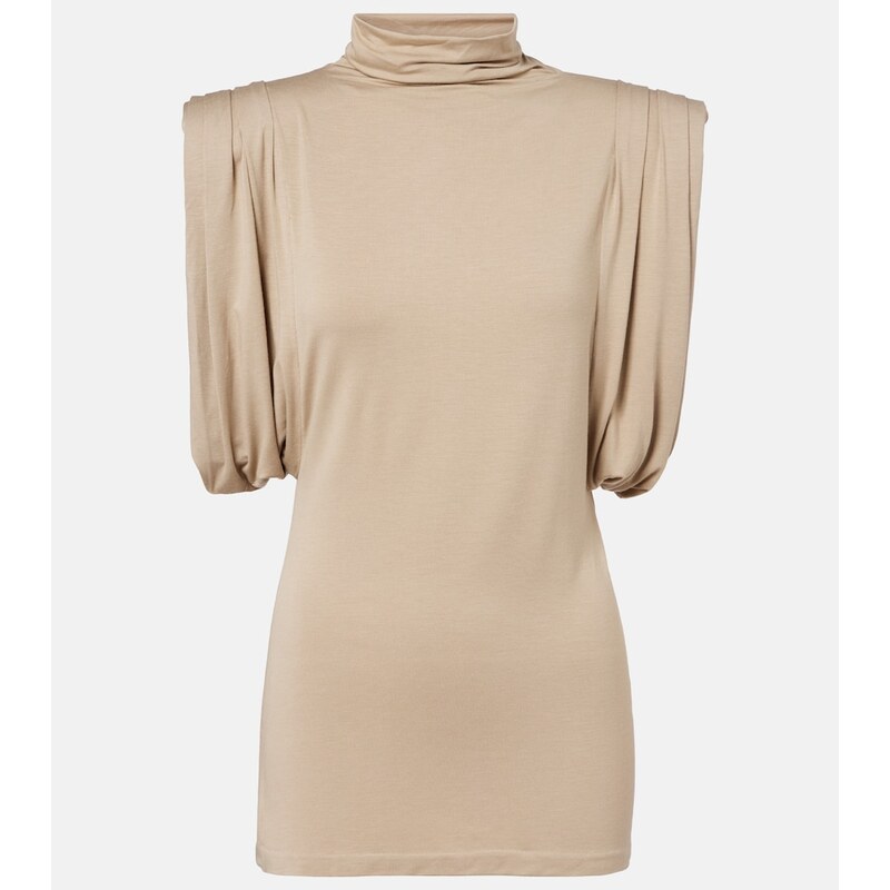 Dres Mugler Draped jersey top ve světle šedé barvě