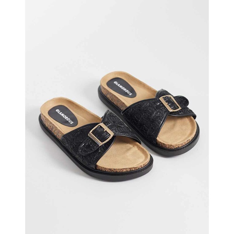 Glamorous flat woven sandals in black
