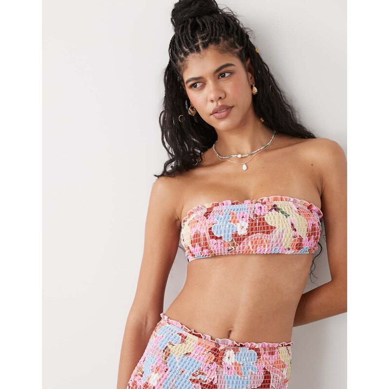 Reclaimed Vintage bandeau with shirred waist in retro floral