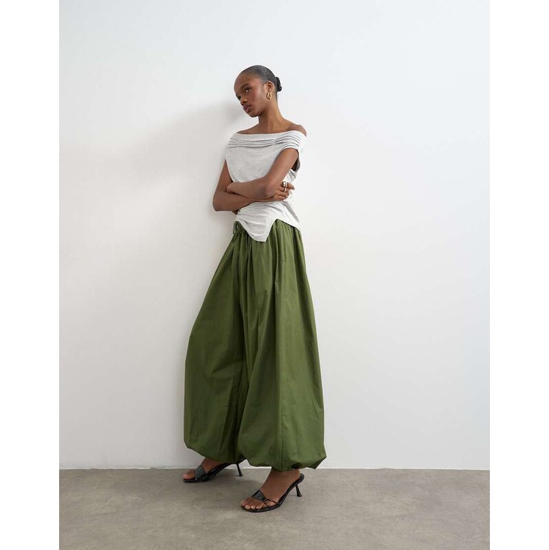 Topshop oversized cuff balloon trouser in khaki-Blue
