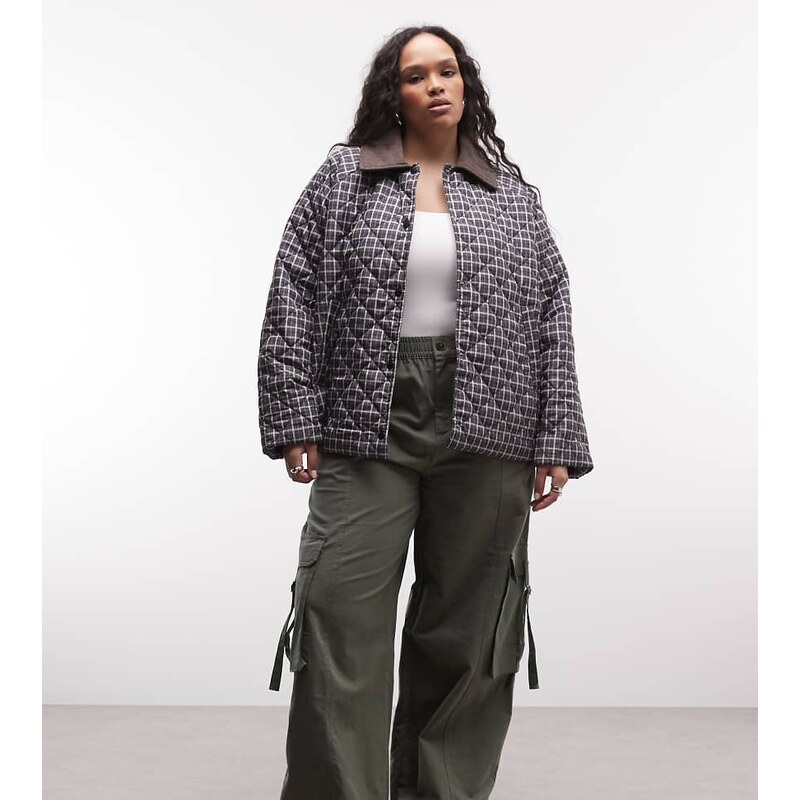Noisy May Curve lightweight quilted jacket with cord contrast colour 113545709